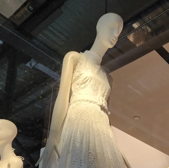 ZARA Openwork Embroidered Midi Dress ZW COLLECTION oyster white!